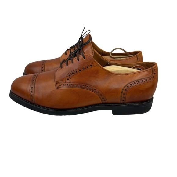 ALLEN EDMONDS Benton Cognac Leather Cap Toe Oxfords Shoes Vibram Sole Sz 10